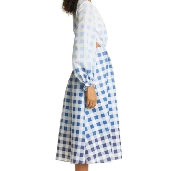 Staud Blanche Ombre Gingham Midi Dress Womens Size S Picnic Cottagecore Pockets - Picture 2 of 12